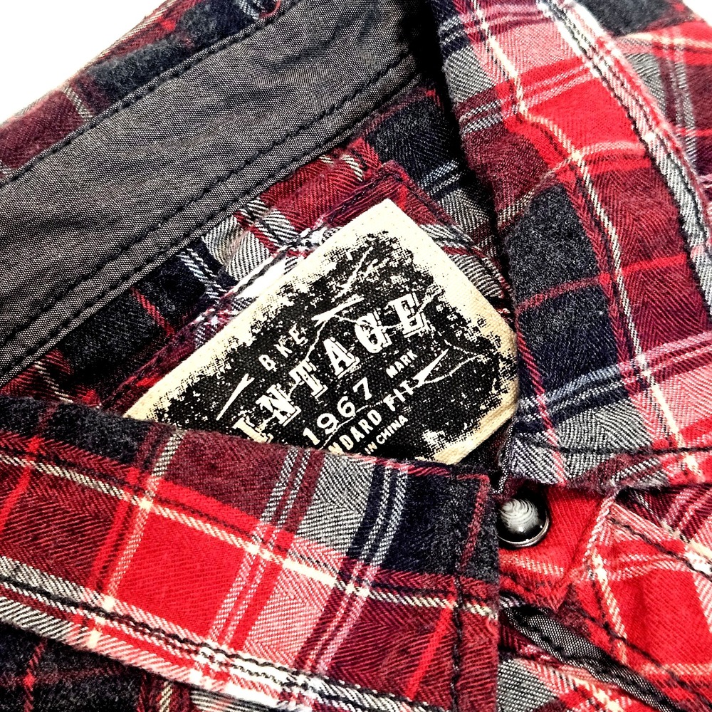 BKE Vintage Men's Size L Lightweight Pearl Snap Western Flannel 2 Chest Pockets